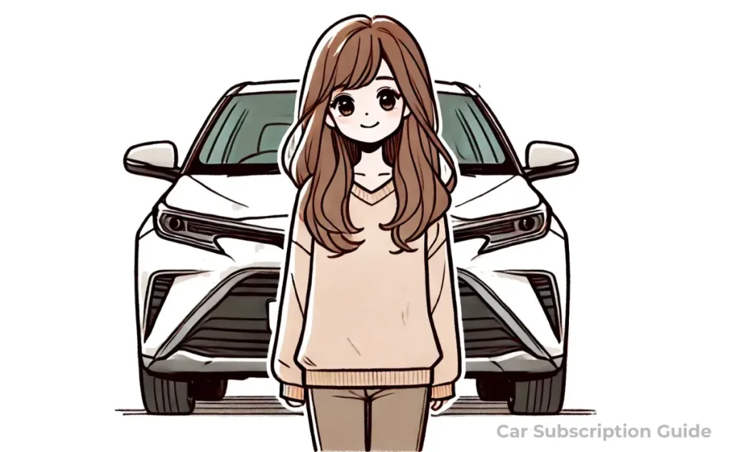 トヨタ車の前で立つ女の子